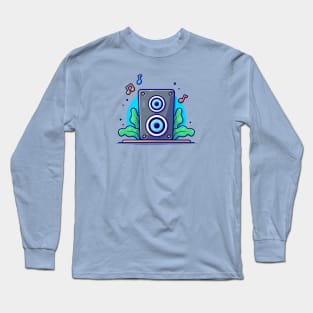 Acoustic Sound System Speaker with Notes of Music Cartoon Vector Icon Illustration Long Sleeve T-Shirt